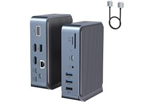 Tymyp Stacja dokująca USB C 15 w 2-2 x 4K HDMI, VGA do podwójnego monitora, kabel Dual USB C, PD 100 W do MacBooka i 4 x USB A, USB C 3.0, SD/TF, audio, Ethernet do Thunderbolt 3, MacBook M1