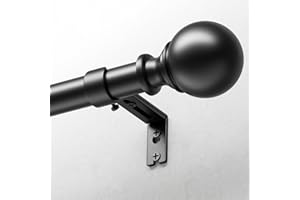 DEFYNEE Tringle à Rideaux avec Embouts Ronds, 80-305 cm Extensible, 25 mm de Diamètre, Ensemble avec Supports, pour Chambre et Salon - Noir