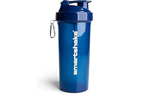 SmartShake Lite Protein Shaker Bottle 1000ml | Leakproof Gym Shaker Drink Bottle for Protein Shakes | Clear Polypropylene Water Bottle, BPA Free Protein Powder Shaker Cup for Men & Women, Navy Blue