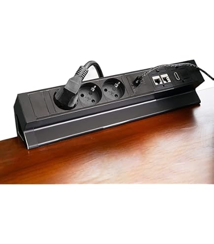 JACEPFY Enchufe de mesa retráctil con HDMI LAN, USB, PD20W, carga rápida para escritorio, encimera, sala de conferencias, color plateado