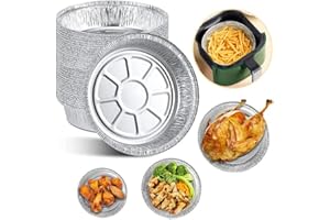 LABSTANDARD Round Foil Trays, 50 Pieces Disposable Aluminum Foil Plates, Round Tin Foil Cake Molds, Heavy Duty, Disposable Food Containers Without Lids, Cake Plate, Foil for Air Fryers, Baking,