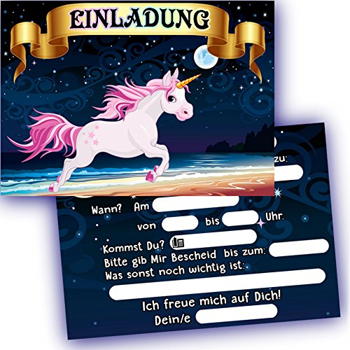German Trendseller® - 12 x Einladungskarten - Einhorn - ┃ Kindergeburtstag ┃ Mitgebsel ┃ 12 Einladungen