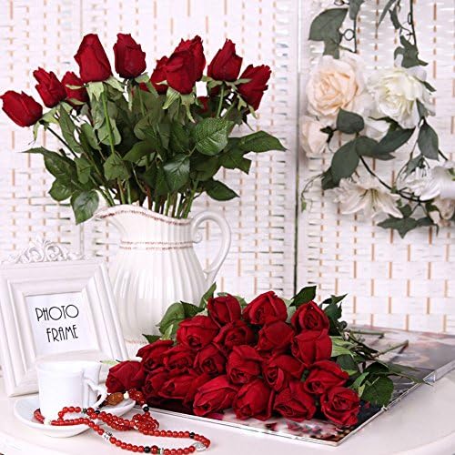 Weimanshop 10pcs Beautiful Real Touch Artificial Rose Stem PU Rose Bud Bridal Bouquet Flower Wedding Valentine's-Day Use