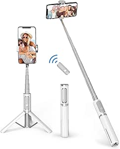 Treppiede Per Cellulare E Bastone Selfie - Alluminio, Estendibile A 1m, Rotazione 360&deg;, Telecomando Bluetooth, Nero