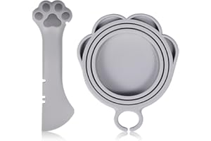 LUTER Pokrywka na Karme dla Zwierzat Domowych, 2szt Zestaw Karmy dla Zwierzat Pokrywka na Karme dla Kotów z Lopatka Reczny Otwieracz do Puszek Szary Karma dla Psów Pokrywka na Puszke Dobrze