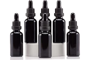 YIZHAO Black Glass Dropper Bottles 30ml, with Glass Pipette Dropper, for Essential oil, Aromatherapy, Laboratory, Massage, Makeup, Mixing, Travel– 6Pcs