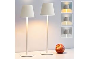 ‎DEELUX DEELUX 2 Stück Kabellose Akku Tischlampe,Tischleuchte usb Aufladbar 2700K/3600/5000K 3 Farbtemperaturen,LED Outdoor Tischleuchte mit USB-C, Für drinnen und draußen geeignet IP54 Wasserdichte(Beige)