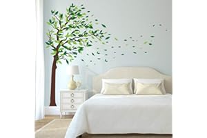 decalmile Adesivi murali grandi alberi verdi adesivi da parete foglie albero piante decorazione parete soggiorno camera da letto bambini (XL, verde, destra)