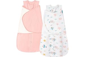 ZIGJOY Newborn Sleeping Bag 1.0 TOG 2 Pack Swaddle Wrap Baby Swaddle Sleeping Bag 100% Cotton Baby Wearable Blanket for New born Infant Boy Girl Grows 0-6 Months, Ocean&Pink