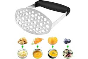 LERELIN Potato Masher,Stainless Steel Baby Food Masher,Masher with Non-Slip Handle,for Mashed Potatoes,Jam,Vegetables and Fruits(Black)