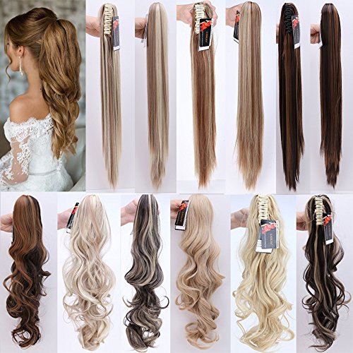 Ombre 2Tones Jaw Claw Ponytail Hair Extensions 18"/24"/26" Straight Big Wave Ponytails