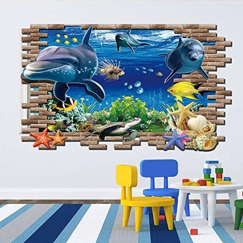 3D Wall Sticker Dolphin Ocean World Decals Kids Room Mural Decor Home Art