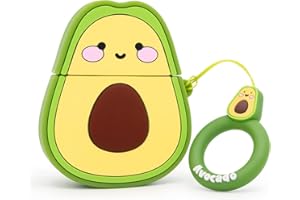 Mouzor Cute Airpods Case, Airpods 2 Case, Avocado Funny 3D Cartoon Fruit Case, Soft Silicone Full Protection Shockproof Charging Case Cover with Keychain for Airpods 1st generation, 2nd generation