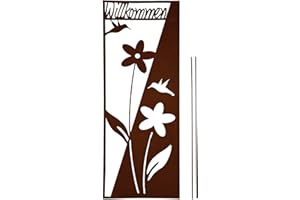 ‎UNUS UNUS Garden Gartenschild Willkommen mit Blumen, Design Gartendeko Rostoptik, Gartenstecker aus Edelrost, Rost Deko für Garten