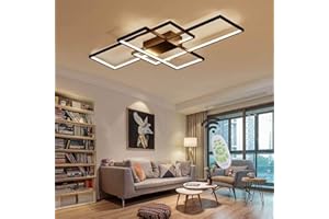 JSZ Rettangolo Plafoniera Lampada Da Soffitto A LED Dimmerabile, Moderna Da Soggiorno Con Telecomando, in Metallo, Design Acrilico Creativo, Nero, 105cm
