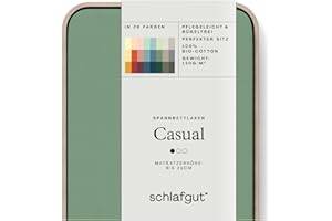 ‎SCHLAFGUT Schlafgut Casual Spannbettlaken 90x190cm bis 100x200cm Green Mid, Spannbetttuch aus 100% Biobaumwolle