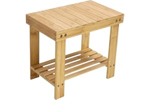 KKTONER Bambus Tritthocker mit Ablagefach für Badezimmer Wohnzimmer Schlafzimmer Natürliche Farbe