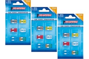 KFZ-AUTOTEILE EXPRESS Sortiment, LED-Status Mini KFZ Sicherungen, F130, Set mit 36 Stück, 5A 7,5A 10A 15A 20A 25A 30A