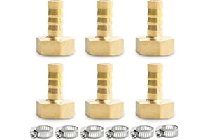 Bwintech Lot de 6 raccords cannelés 1/2" BSP femelle x 12 mm Connecteur cannelé avec 6 pinces