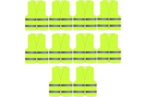 iSagax 10 Packs Hi Vis Vests High Visibility Jackets, Hi-vis Reflective Safety Vest for Men, Women, Neon Yellow/Green Colour, Car Breakdown, Workspot