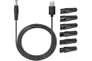 SHUXIA 7Pcs Universal Electric Shaver Charger Kit,USB Power Adapter Cord Replacement with 6pcs Heads,Suitable for Electric Hair Clippers,Beard trimmers,Shavers,Beauty Instruments,Bathroom&Travel Essential,5V