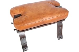 Casa Moro Sadia Moroccan Camel Stool with Real Leather Seat Cushion and Folding Wooden Frame | Craftsmanship from Marrakesh | Oriental Stool Colour Caramel