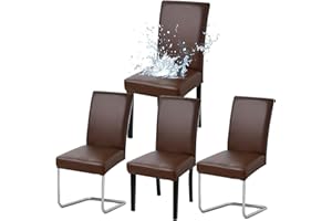 HAMON Juego de 4 fundas para silla, fáciles de limpiar, impermeables, elásticas, de piel sintética, impermeables, elásticas, de piel sintética, resistentes al agua, elásticas, color marrón