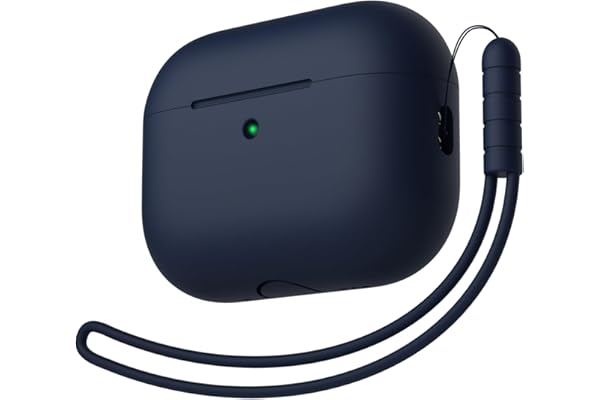 KOKOKA Coque Étui Protecteur Compatible avec Airpods Pro 3ᵉ Génération, Protection Complète, Housse en Silicone Etui pour AirPods Pro 3 avec Lanière, LED Avant Peut être Visible, Midnight Blue