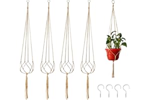 YSTJKD Juego De Cestas Colgantes De Macramé Juego De 4 Decoración Bohemia Colgar Macetas Colgador Plantas Techo con Gancho para Techos Interiores Exteriores Balcones Decoración De Paredes