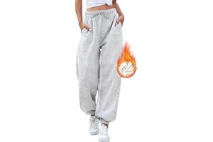 EBANKU Pantalon de survêtement doublé Sherpa pour Femme Pantalon de Jogging Thermique doublé en Polaire avec Poches - Bas épais et Chaud pour l'hiver Survêtement pour Loisirs Gym et Jogging