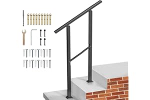 ANTUREBAY Handrails for Stairs Fit 2 to 3 Steps,Durable Metal Outdoor Handrails for Outside Steps,for Concrete Steps, Porch Deck Railing (Black, 1 to 2 Steps)