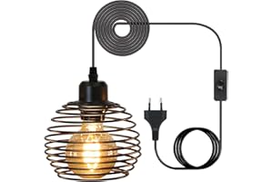 ZMH Żyrandol Retro Żyrandol Przemysłowy - Czarny Żyrandol 2M Stół z Wtyczką E27 Oprawka Retro 1fla. Żyrandol Max.(Żarówka nie wchodzi w skład zestawu)