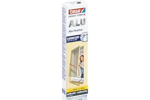 tesa Insect Stop Cadre ALU COMFORT pour Fenêtres – Cadre en Aluminium pour Fenêtres avec Moustiquaire – Toile Clear View – Sans Perçage – 100 x 120 cm – Gris Anthracite