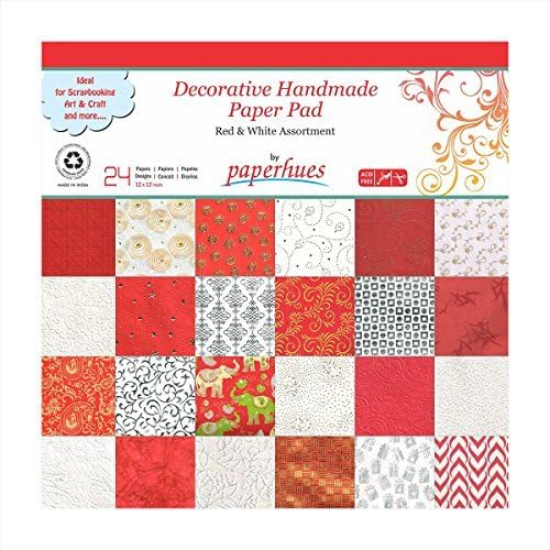 PaperhuesRed-White Celebration Collection 12x12" Pad, 24 Sheets. Decorative Specialty Handmade Origami Papers for Gift Wrap, Card Making, Scrapbooking, Decor, Art and Craft Projects.