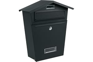 ZENO Post Box | Large Wall Mounted Modern Mailbox | Post Letter Box for Home | Classic Mail Box with 2 Keys | Easy To Install | Super Secure | Nameplate | Keep Your Mail Safe (Black)