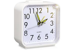 Birshe Sveglia Analogica Silenziosa Senza Ticchettio Sveglie da Comodino Sveglia Viaggio Allarme Sveglia al Quarzo Sveglia Viaggio Allarme Movimento al Quarzo Sveglia da Viaggio (White)