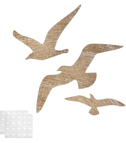 MOROBOR Wanddekoration Möwen Aus Holz, 3 Stück – Küsten-Stil, Strand-Thema, Inkl. Kleber