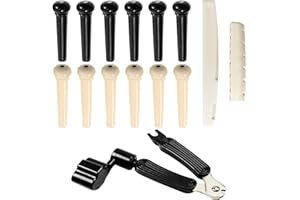 JUNLEGO 14Pcs Akustische Gitarre Brücke Pins String Pegs Gitarre Sattel Nut Mit 3-in-1 Pin Puller Remover Gitarre Saitenkurbel Und Cutter Gitarre Teile Zubehör Ersatz Werkzeuge Kits (weiß + schwarz)