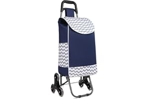 Kono Carrello Spesa 6 Ruotes Carrello Saliscale Pieghevole 2 en 1 Trolley per La Spesa con Borsa Impermeabile Rimovibile (Marina Militare)