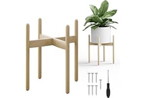 GOROUY Soporte para Plantas, 30CM X 38CM Porta Florero de Madera, Soporte de Macetero Moderno de Mediados de Siglo de un Nivel, Decoración para Jardinería Interior & Exterior