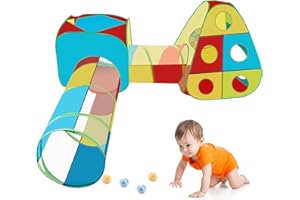 Plegable Tunel de Guego Infantil, Revivoer 4 en 1 Pop-up Tienda Campaña Infantil con Tunel, Jardín Casitas Infantil Exterior Interior, Juguetes Regalo de Cumpleaños Niño Niñas Bebes (Sin Balón) (Azul)