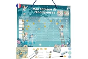SWEETALGI Tableau de Récompense Enfant Magnétique – Routine Matin & Soir 5-12 Ans | Tableau de Comportement et Tâches Enfant | 60 Missions + 10 Libres, 150 Étoiles, 60 Emojis, Organisation routine maison