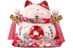 dropee Lucky Cat Japanese - Afortunado japonés del Gato de Porcelana con Borla de Estilo Chino y Campana de la Suerte, Gato de la Suerte Chino para el hogar, la Oficina(Blanco)