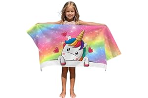 ‎FEELJAM FEELJAM Damen Duschtuch Einhorn Strandtuch 80 x 160 cm Kinder Badetuch Schnelltrocknendes, Mädchen Strandtücher Damen Schwimmen Duschtuch - Regenbogen Einhorn