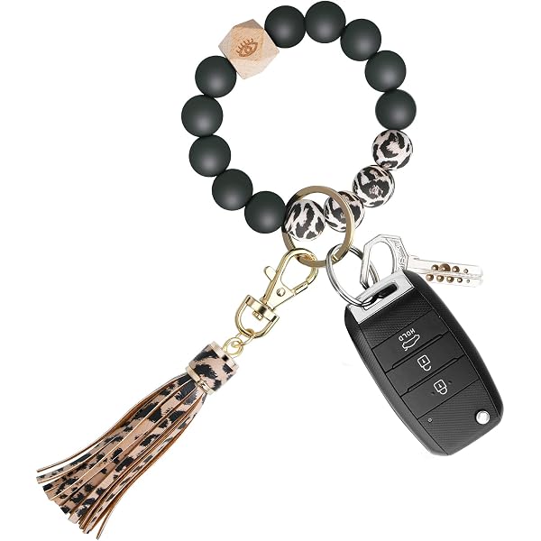 GORGECRAFT 2PCS Silicone Key Ring Bracelet – Round Wristlet Bangle Keychain For Women, Black & White, Waterproof - View #8