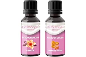 ‎HELLOSHAPE Flavour Drops zuckerfrei Set 2x 30 ml - Vanille & Karamell-Toffee | Geschmackstropfen OHNE KALORIEN zum Süßen mit Dosierhilfe | vegan | Für Naturjoghurt, Porridge oder Quark - Hello Shape
