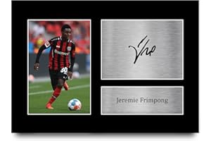 HWC Trading A4 Jeremie Frimpong Bayer Leverkusen Geschenke Gedrucktes Signiertes Autogramm Foto für Fußball Anhänger and Fans
