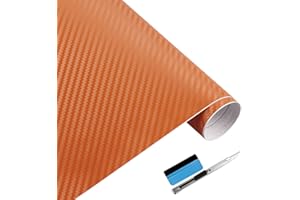 NewL 3D-Vinyl-Folie, Karbonfaser, mit blasenfreier Klebefolie, inklusive Montagewerkzeug, 30 cm x 152 cm, Orange