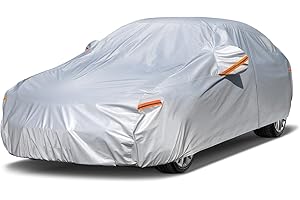kayme 6 Layers Car Cover Waterproof All Weather for Automobiles, Outdoor Full Cover Rain Sun UV Protection with Zipper Cotton, Universal Fit for Sedan (186"-193")