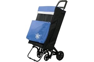 DECODEKO Carro de Compra Plegable Ligero, 100x41x33cm, Capacidad 48 litros, 4 Ruedas, Empaque Cartón Reforzado (Marino+Termo)